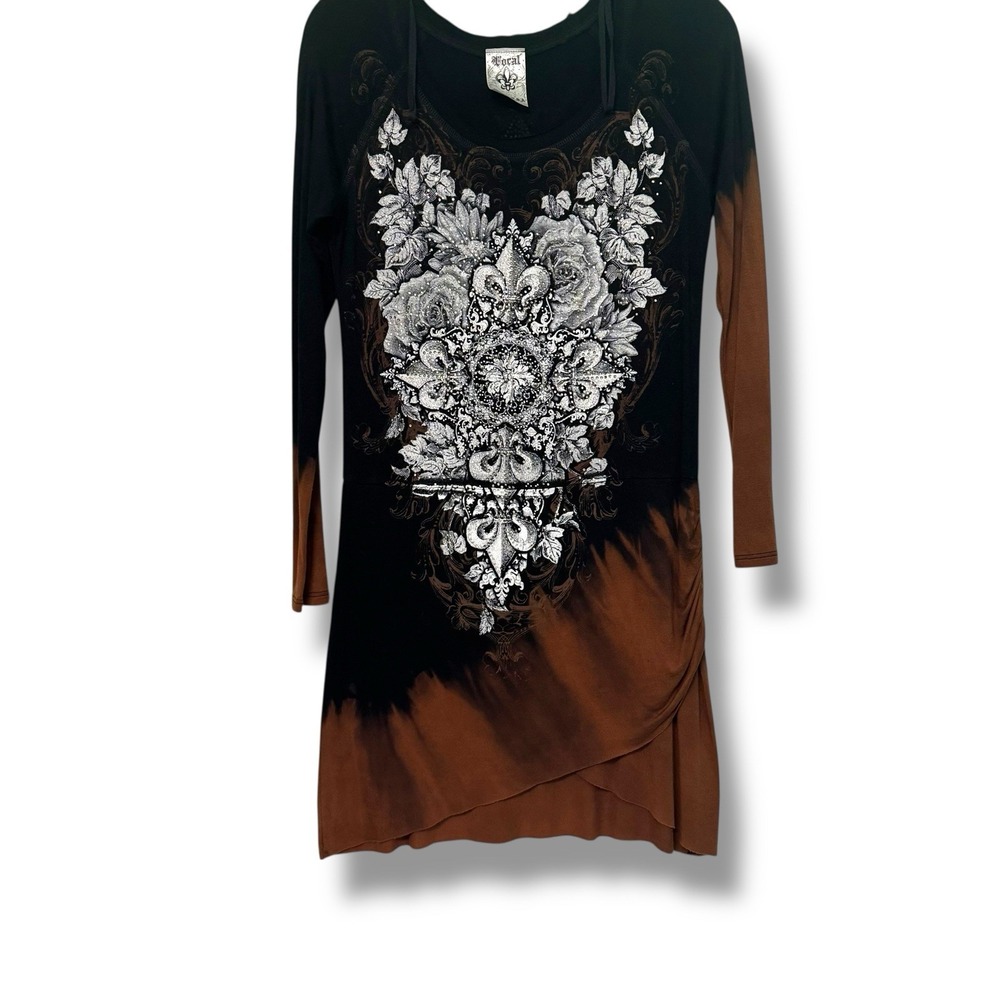 Y2k Tattoo Print Bedazzled Long Sleeve Fairy Witchy Goth 2000s Long Sleeve Top S